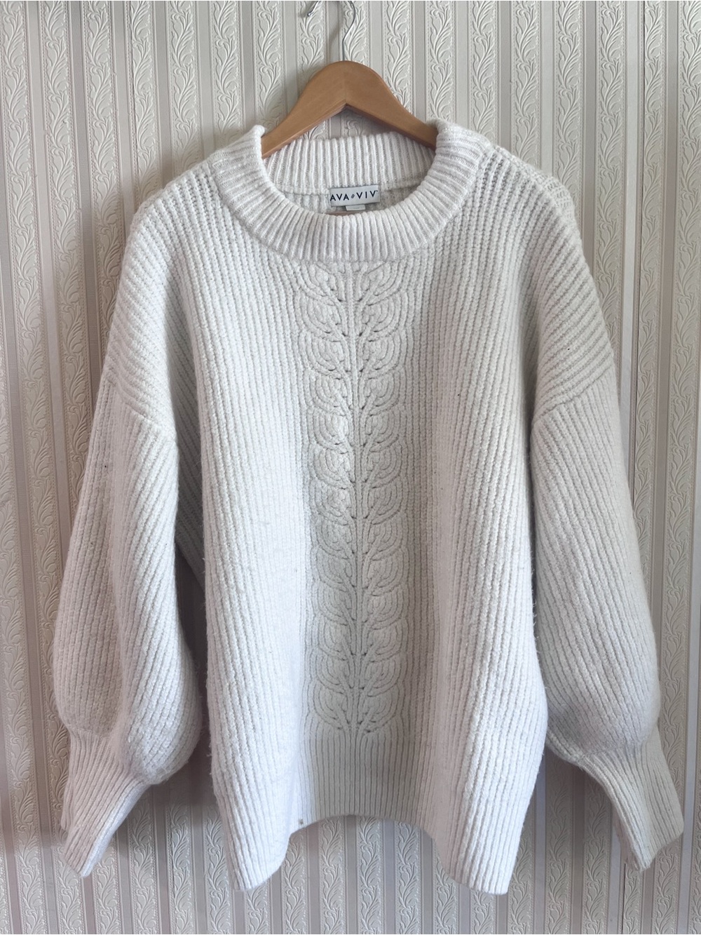 Ava & Viv Cream Cable-Knit Women's Sweater 2X balloon sleeve
